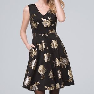 WHBM Metallic Floral Fit-and-Flare Dress